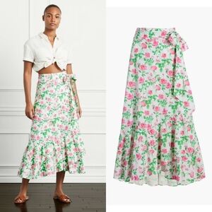 Hill House Mirabel Midi Wrap Skirt Pink Roses
